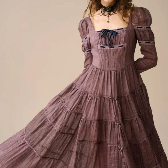 Linennaive Dresses Linnenaive Queena 22 Empired Maxi Linen